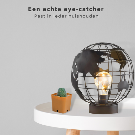 Cheqo® Luxe Wereldbol Tafellamp - Bedlamp - Wereldbol Lamp - Globe Lamp - Sfeerverlichting - ø25cm - 9 Led - Op Batterijen Tafellamp