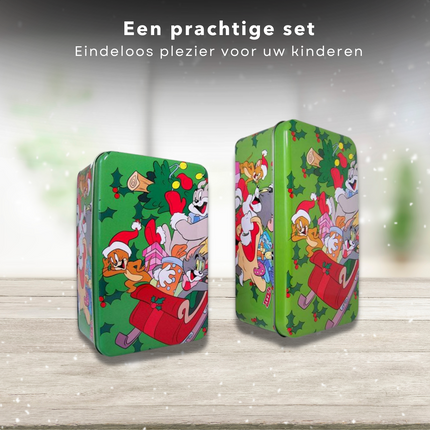 Cheqo® Tom & Jerry Kerstblikken - Voorraadbus - Voorraadpotten - Koektrommel - Kerstdecoratie - Tom en Jerry - 2 stuks Kerstdecoratie