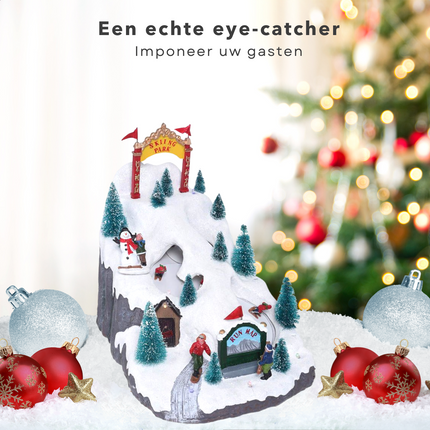 Cheqo® Kerstdorp met Skipark - Kersttafereel - Skipiste - Kerstdecoratie - Met LED Licht en Bewegende Mensen Kerstdorp