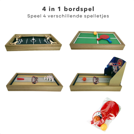 Cheqo® 4-in-1 Tafelspel Set - Bordspellen - Voetbal - Basketbal - Tafeltennis - Bowlen - Pingpong - Educatief Speelgoed Bordspellen