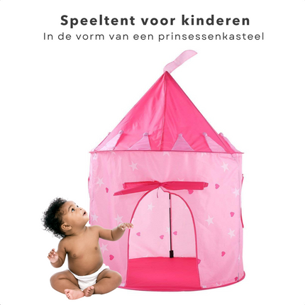 Cheqo® Speeltent - Kinderspeeltent - Prinsessen Kasteel - Prinsessentent - Polyester - Met Opbergzak - Roze - Ø105x125cm Speeltent