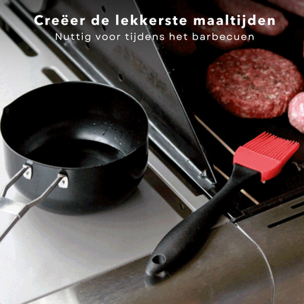 Cheqo® RVS BBQ Sauspan met Sauskwast - Sauspan voor Barbecue - Steelpan met Kwast - ø11.5cm - Siliconen Kwast Sauspan