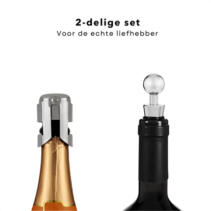 Cheqo® Luxe Wijnset - Champagne Set met Schenktuit - Wijnstopper - Wijnafsluiter Set Wijnafsluiter