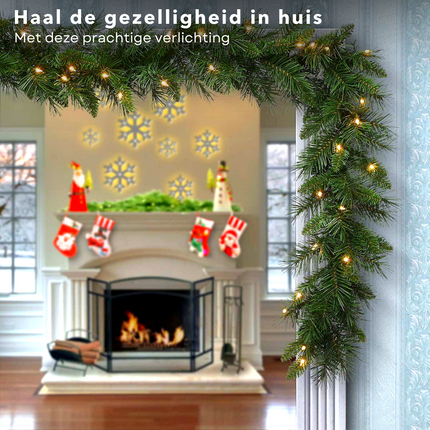 Cheqo® XL Guirlande met Kerstverlichting - Kerstlampjes - Kerstslinger - Warm Wit - 270cm - 150 takjes - 50 LED - Met Timer Functie Guirlande