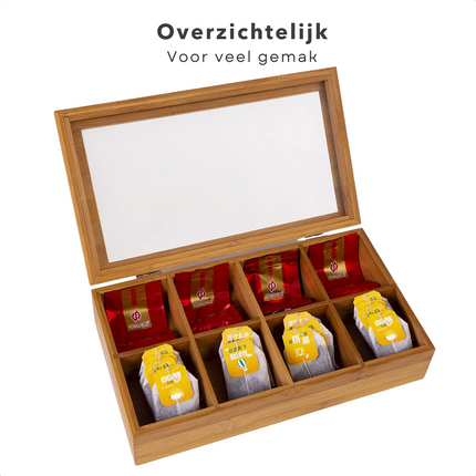 Cheqo® Theekist - Theedoos - 8 vakken - Bamboe Theekist
