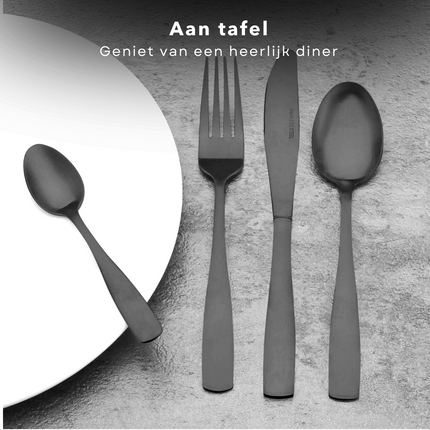 Cheqo® Luxe Mat Zwart Bestekset - Matte Zwart RVS - 16 Delig - Bestek - Lepels - Messen - Vorken - Voor 4 Personen bestekset