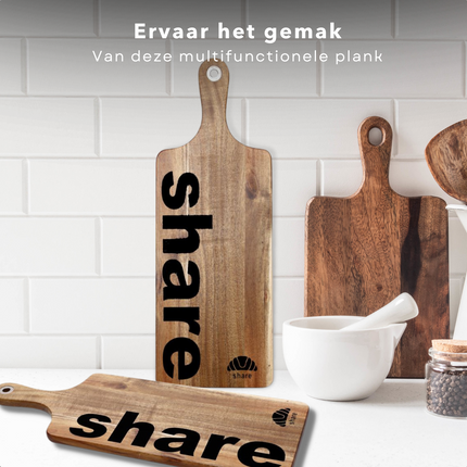 Cheqo® Share Snijplank - Tapasplank - Serveerplank - Snijplank - Kaasplank - Borrelplank - Tapas Serveren - Hout - 47x17x1.5cm Serveerplanken
