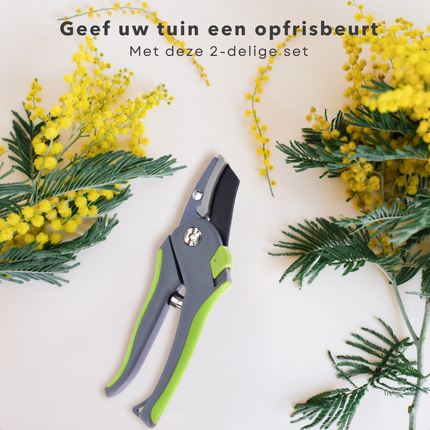Cheqo® Snoeischaren Set - Snoeiset - Aambeeld Snoeischaar - ILAG® Coating - Koolstofstaal - 2 Stuks Snoeischaar