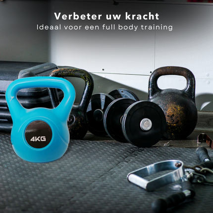 Cheqo® Kettlebell - Full Body Workout - Cementvulling - Blauw - 4 KG Kettlebells