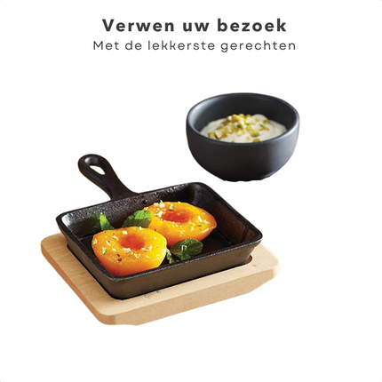 Cheqo® Braadpannetje - Tapaspan - Koekenpan - Voor Oven en Gasfornuis - Gietijzer - Met Onderzetter - 14x14 cm Koekenpan