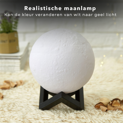 Cheqo® Maanlamp LED - 3D Tafellamp - Bedlamp - Maan Lamp - Moonlight - ø15cm - Multicolor - Werkt op Batterijen Tafellamp