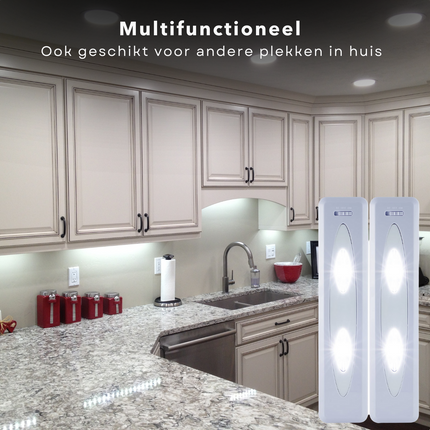 Cheqo® LED Kastlampen met Afstandsbediening - Kastlampjes - Draadloze Kastverlichting - Keukenverlichting - Draadloze Lamp - Zelfklevend - 2 LED - 2 Stuks Kastverlichting