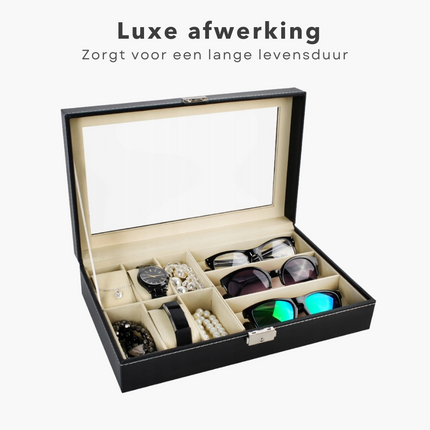 Cheqo® Luxe Horlogedoos - Horloge Etui - Opbergdoos voor 6 Horloges en 3 Brillen - Brillendoos Horlogebox