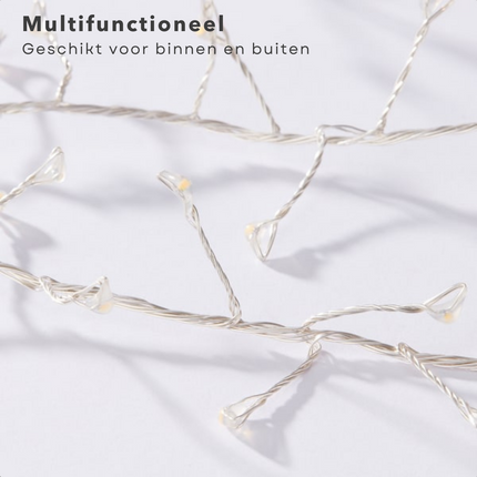 Cheqo® Kerstboomverlichting - Zilverdraad Clusterverlichting - Kerstlampjes - Led Verlichting - Kerstverlichting voor Binnen en Buiten - 720 LED - 5 Meter - Warm Wit Clusterverlichting