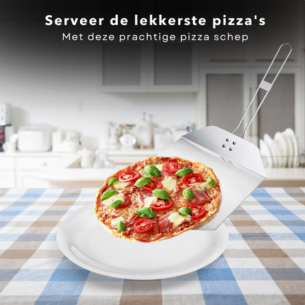 Cheqo® Inklapbare Pizzaschep - Pizza Schep - Pizzaspatel - Taartschep - Keukengerei - Spatel voor BBQ en Oven - RVS - 35x25cm - 34cm Lange Handgreep Pizzaschep
