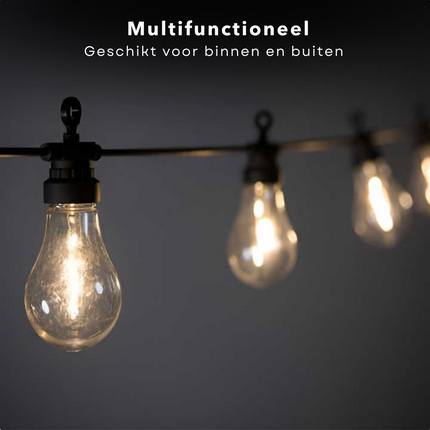 Cheqo® Lichtsnoer - Fairy Lights - Lichtslinger voor Binnen en Buiten - Kerst Verlichting - Tuinverlichting - Feestverlichting - Warm Wit - 10 LED Filament Bolletjes - 7.5 Meter Lichtsnoeren