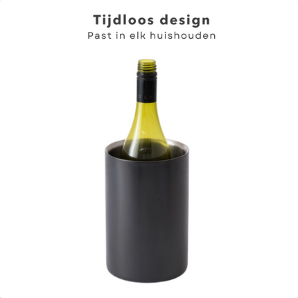 Cheqo® Luxe Zwarte Wijnkoeler - Zwart - RVS - Fleshouder - Drankkoeler - Dubbelwandig Wijnkoeler