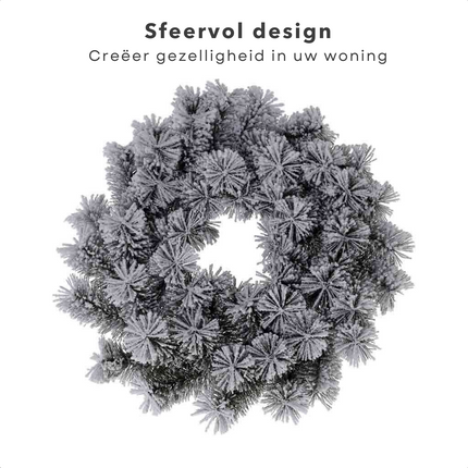 Cheqo® Kerstkrans met Sneeuw - Krans - Kerstdecoratie - Kerstmis - Groen en Wit - ø40 cm Kerstkrans