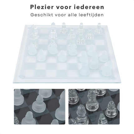 Cheqo® Luxe Glazen Schaakbord - Schaakspel - Schaakbord Glas - Schaakset - Inclusief 32 Schaakstukken - 25x25 cm Bordspellen