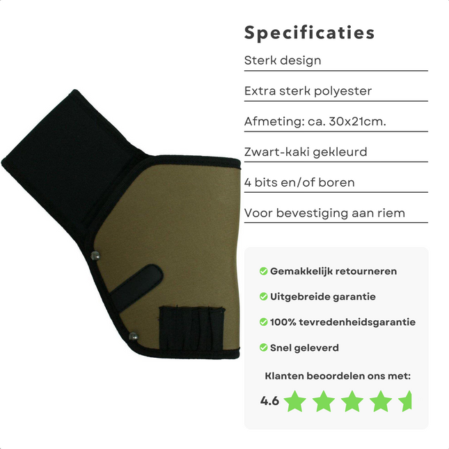 Cheqo® Boormachine Houder - Extra Sterk Polyester - Houder voor Boormachine - Voor Broeksriem - 30x21cm - 4 Bits & Boren Gereedschapstas