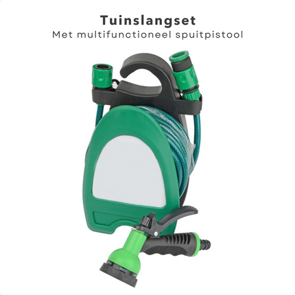 Cheqo® Flexibele Tuinslang Set 10m - PVC - 3/8" Verstelbaar Sproeipistool - 6 standen - 2 snelkoppelingen - Met adapter - Met Wandhouder - Wandhaspel Tuinslang