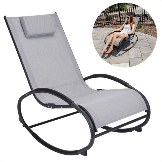 Cheqo® Schommelstoel voor in de Tuin - Met Hoofdkussen - Lichtgrijs - Tuinstoel - Campingstoel - Strandstoel - 62cm x 114cm x 92cm Tuinstoel