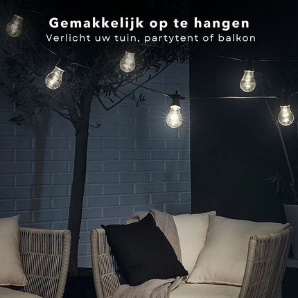 Cheqo® Lichtsnoer - Fairy Lights - Lichtslinger voor Binnen en Buiten - Kerst Verlichting - Tuinverlichting - Feestverlichting - Warm Wit - 10 LED Filament Bolletjes - 7.5 Meter Lichtsnoeren