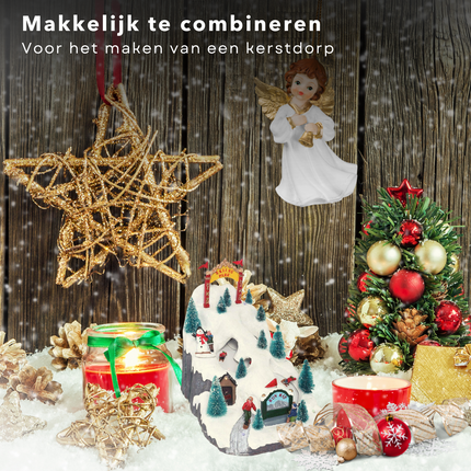 Cheqo® Kerstdorp met Skipark - Kersttafereel - Skipiste - Kerstdecoratie - Met LED Licht en Bewegende Mensen Kerstdorp