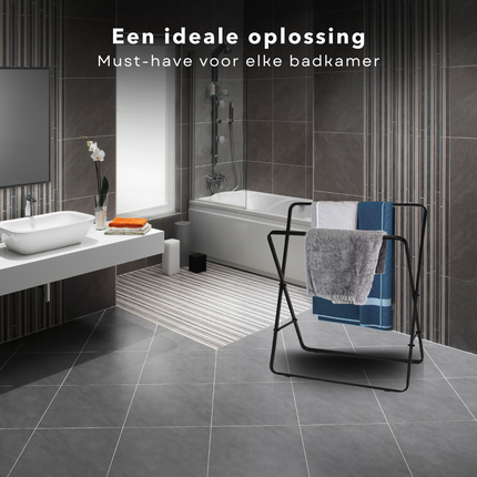 Cheqo® Handdoekhouder - Handdoekrek - Handdoek Houder - Handdoeken Rek - Extra Stevig - Metaal - Zwart - 70x30x81cm Handdoekhouder