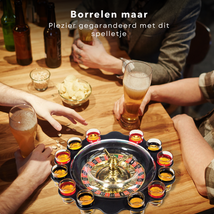 Cheqo® Roulette Drankspel - Roulette Tafel - Drankspelletje - Cadeau - Met 12 Shotglaajes Actiespellen