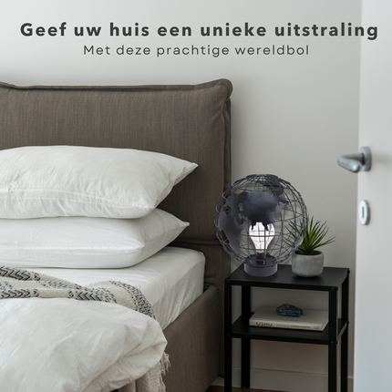 Cheqo® Luxe Wereldbol Tafellamp - Bedlamp - Wereldbol Lamp - Globe Lamp - Sfeerverlichting - ø25cm - 9 Led - Op Batterijen Tafellamp