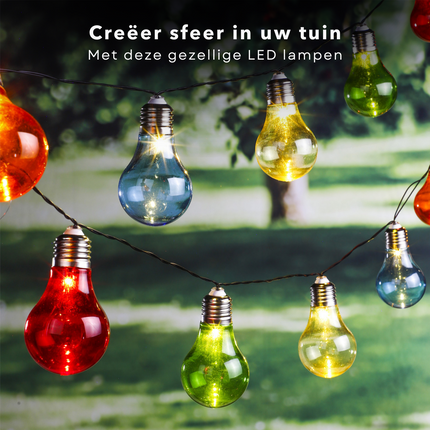 Cheqo® Solar Lichtsnoer - Fairy Lights - Lichtslinger voor Binnen en Buiten - Kerst Verlichting - Tuinverlichting - Feestverlichting Zonne Energie - Solar Buitenverlichting - Solar Tuinverlichting - Multicolor - 10 LED Bolletjes - 4 Meter Lichtsnoeren