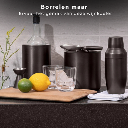 Cheqo® Luxe Zwarte Wijnkoeler - Zwart - RVS - Fleshouder - Drankkoeler - Dubbelwandig Wijnkoeler