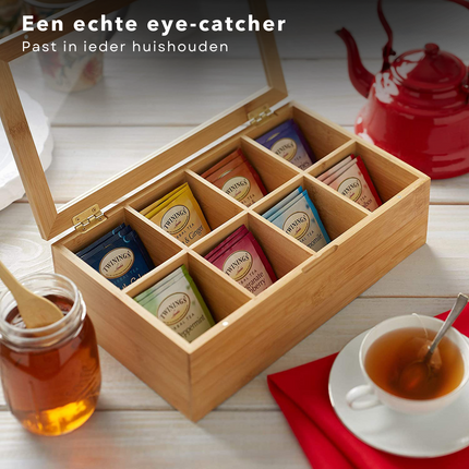 Cheqo® Theekist - Theedoos - 8 vakken - Bamboe Theekist