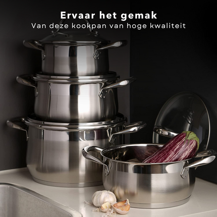 Cheqo® Kookpan 16cm - 1.7L - RVS 18/10 - Glazen Deksel - Maatverdeling - Energiebesparende Bodem - Voor Alle Warmtebronnen Inclusief Inductie - Vaatwasmachine-bestendig Kookpan