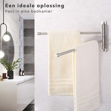 Cheqo® Handdoekhouder -Handdoekstang - Handdoekenrek - RVS - Voor Badkamer of Keukenwand - 2 Stangen Handdoekhouder