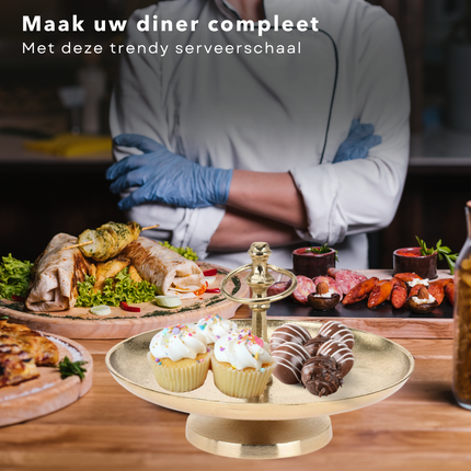 Cheqo® Gouden Etagère - Serveerplank - Serveertoren - RVS - 3 laags - Goud Etagere