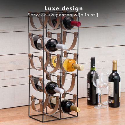 Cheqo® Wijnrek - Wijnfleshouder - Flessenrek - Flessenhouder voor 10 Flessen - Metaal - 60cm wijnrek
