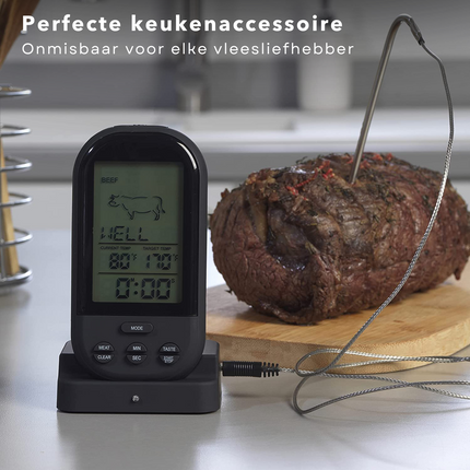 Cheqo® Draadloze Vleesthermometer - Keukenthermometer - Kernthermometer - Oventhermometer - Vleesthermometer Digitaal - Vlees Thermometer - Met Ontvanger Vleesthermometer