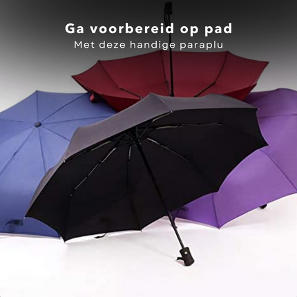 Cheqo® Vol-Automatische Paraplu - 95cm Diameter - Opvouwbaar - Automatisch Uitklapbaar - Drukknop Openen/Vouwen - Zwart Paraplu