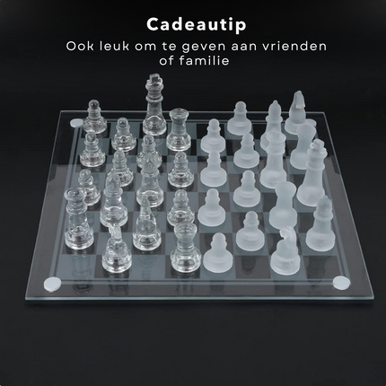 Cheqo® Luxe Glazen Schaakbord - Schaakspel - Schaakbord Glas - Schaakset - Inclusief 32 Schaakstukken - 25x25 cm Bordspellen