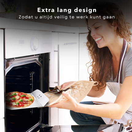 Cheqo® Inklapbare Pizzaschep - Pizza Schep - Pizzaspatel - Taartschep - Keukengerei - Spatel voor BBQ en Oven - RVS - 35x25cm - 34cm Lange Handgreep Pizzaschep