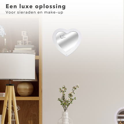 Cheqo® Sieradendoos - Juwelendoos - Sieradenhouder - Bijouterie - Hartvorm met Spiegel Sieradendoos