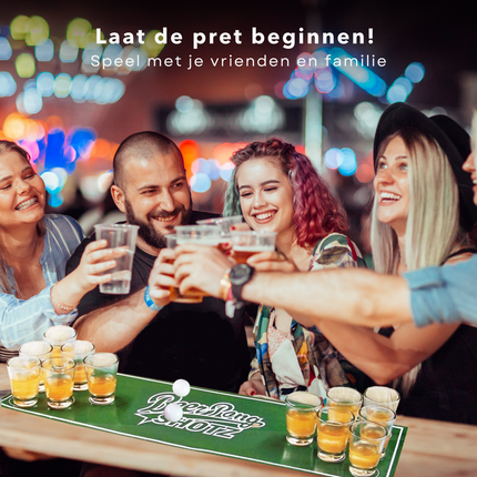 Cheqo® Beer Pong Spel - Drankspel - Bierpong Speelmat - Biermat - Inclusief 12 Shotglazen - Shotglaasjes - Drankspelletje Actiespellen