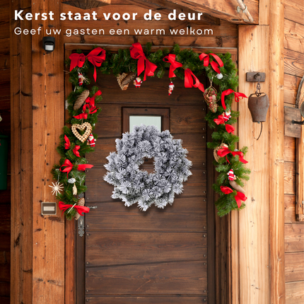 Cheqo® Kerstkrans met Sneeuw - Krans - Kerstdecoratie - Kerstmis - Groen en Wit - ø40 cm Kerstkrans