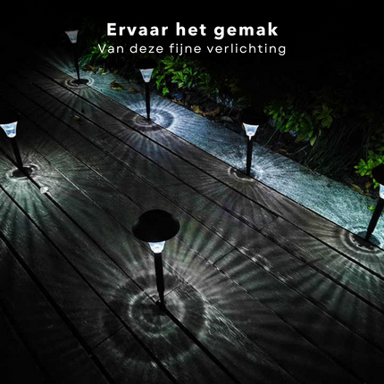 Cheqo® LED Grondspot - Waterdicht - Buitenverlichting - Buitenlamp - Padverlichting - Solar Tuinspot - Tuinverlichting met Zonnepaneel - Solarlamp - 28cm - 7 Stuks Grondspot