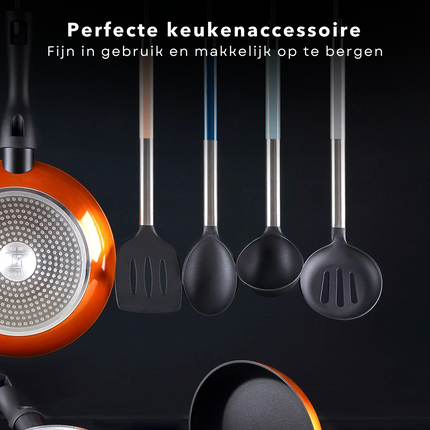 Cheqo® Luxe Keukengerei Set - Spatelset - Keuken Spatel - Kookgerei Set - Hittebestendig - Spatels - Met Bakspaan - Pollepel - Schuimspaan - Opscheplepel - 4 Stuks Keukengerei Set