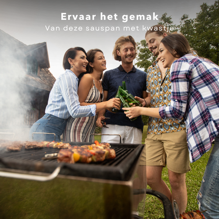 Cheqo® RVS BBQ Sauspan met Sauskwast - Sauspan voor Barbecue - Steelpan met Kwast - ø11.5cm - Siliconen Kwast Sauspan