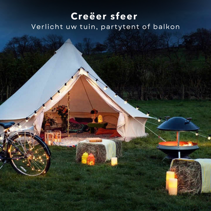 Cheqo® Lichtsnoer - Fairy Lights - Lichtslinger voor Binnen en Buiten - Kerst Verlichting - Tuinverlichting - Feestverlichting - Warm Wit - 10 LED Reflector Bolletjes - 7.5 Meter Lichtsnoeren