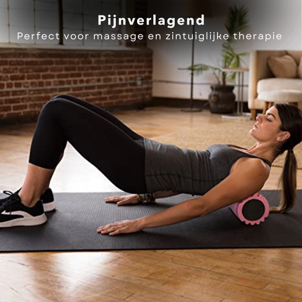 Cheqo® PRO FIT Foamroller - Yoga Roller - Fitness Foam Roller - Triggerpoint Massage - Yoga - Pilates - Grid Roller - 33x14cm - Roze Foamrollers